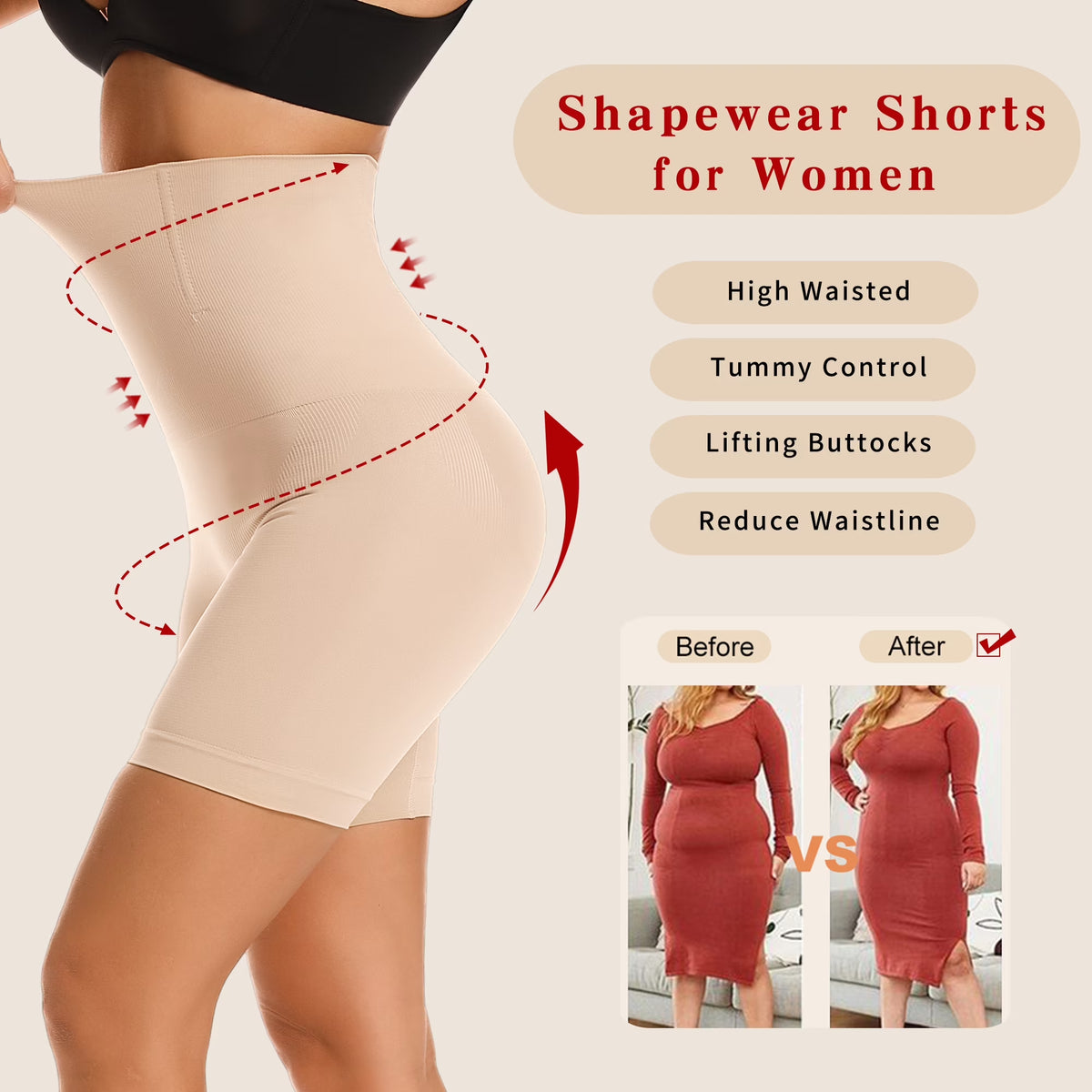 Shapewear Shorts for Women Tummy Control High Waist Body Shaper Compression Thigh Slimmer Butt Lifter Panties