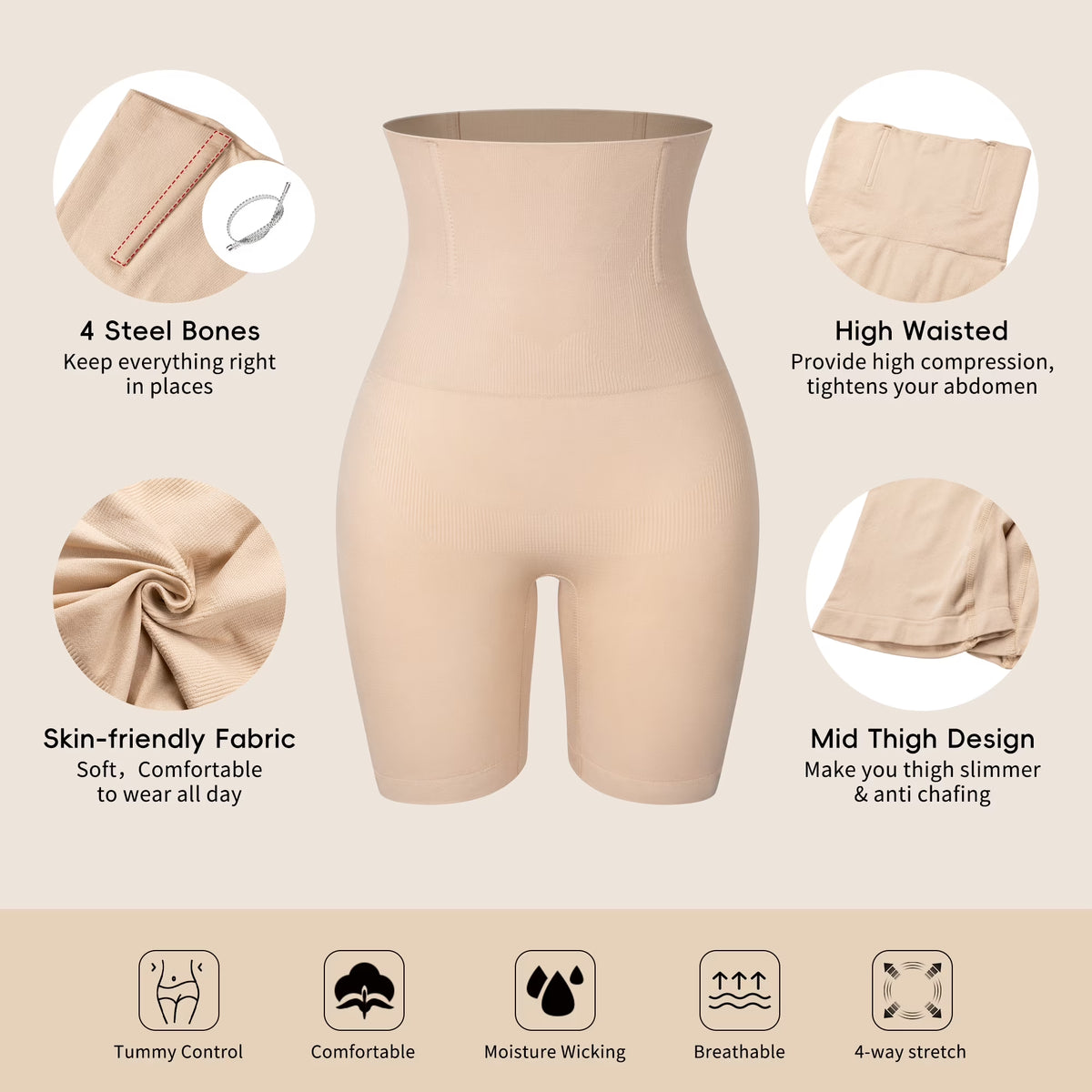 Shapewear Shorts for Women Tummy Control High Waist Body Shaper Compression Thigh Slimmer Butt Lifter Panties